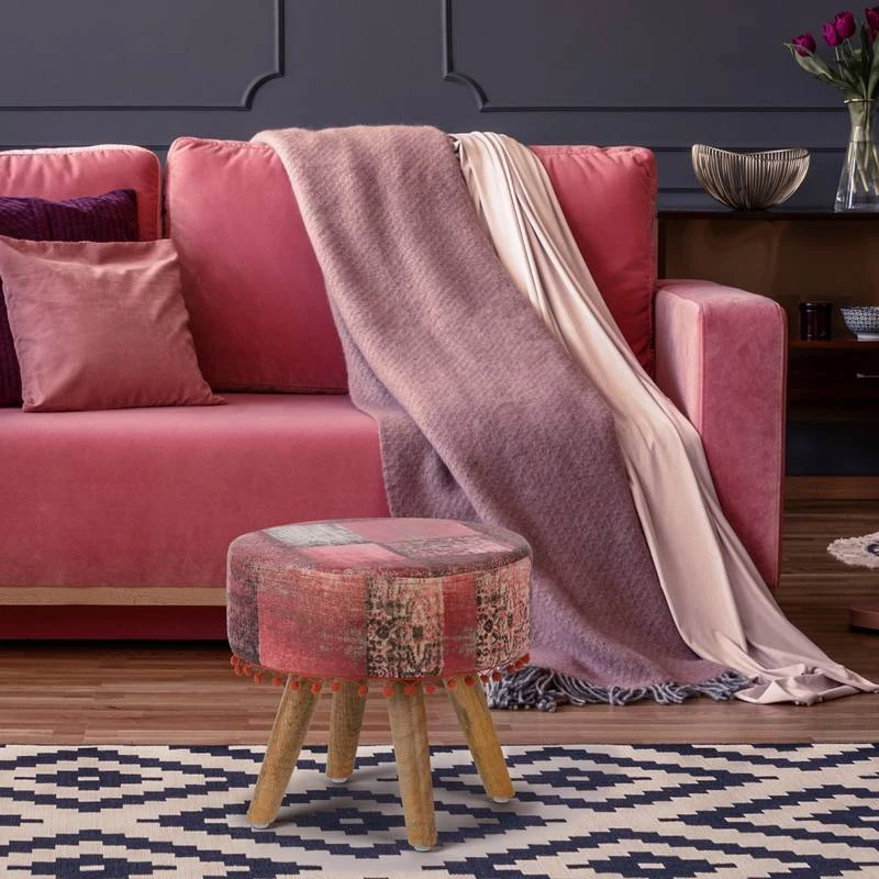 Pouf 38x36cm Rouge En Tissu 2 Pouf 38x36cm Rouge En Tissu – Image 2