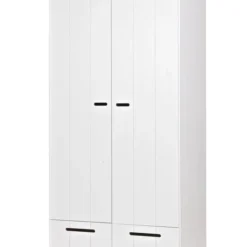 WOOOD Armoire En Pin 2 Portes 2 Tiroirs Blanc