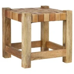 Pouf 45x45cm Brun En Bois De Manguier
