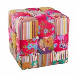 Pouf Carré Tissu Bohème