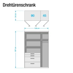Armoire à Portes Battantes Homburg I -Wenko Soldes drehtuerenschrank homburg 136 cm 3 tuerig 1 spiegeltuer 3690149